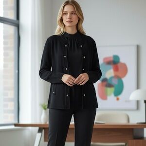 EXCLUSIVELY MISOOK BLACK SILVER FAUX SNAP SWEATER JACKET CARDIGAN SZ M